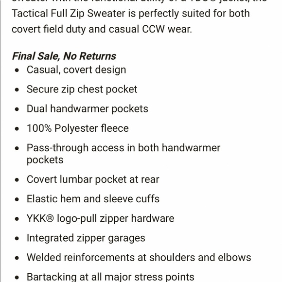 TACTICAL FULL ZIPPER SWEATER - Picture 11 of 11